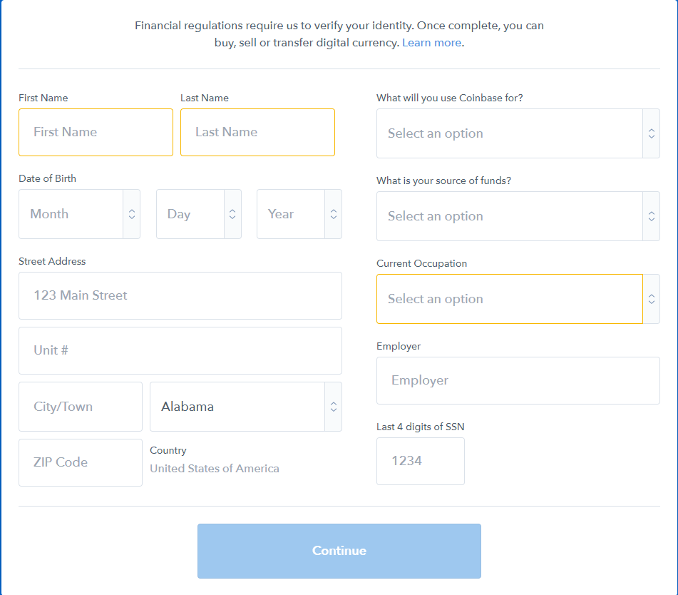 Coinbase personal ID Verification