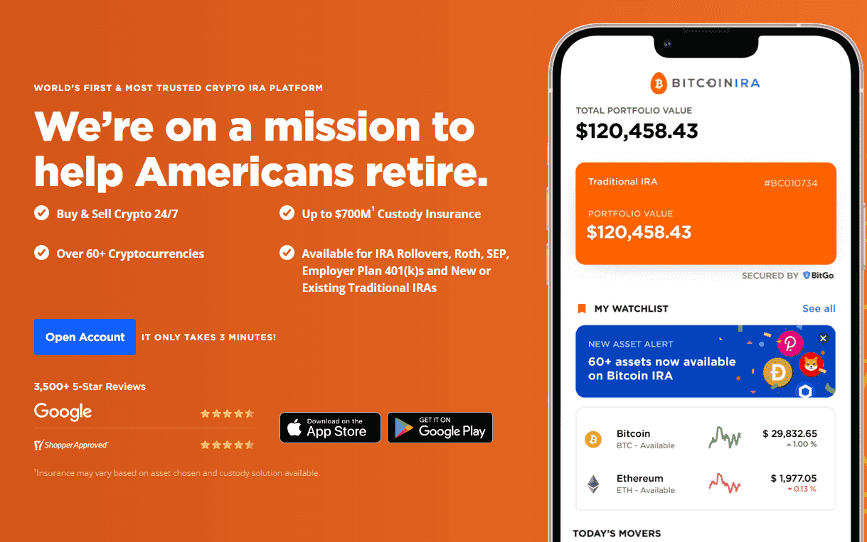 bitcoinIRA.com homepage