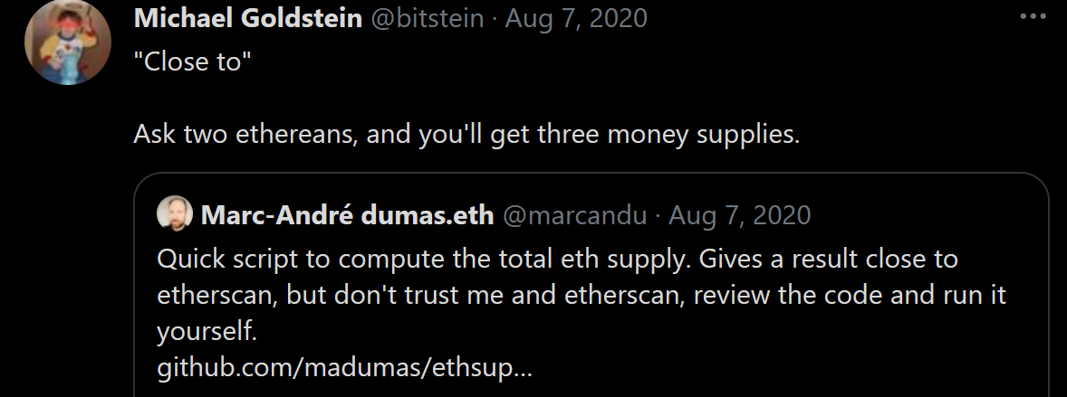 michael goldstein on eth total supply