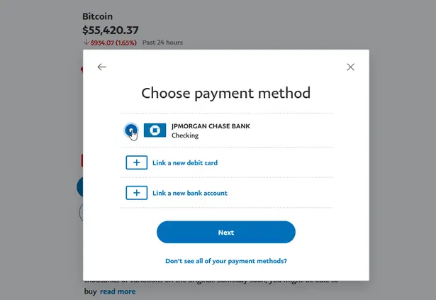 bank account selection paypal