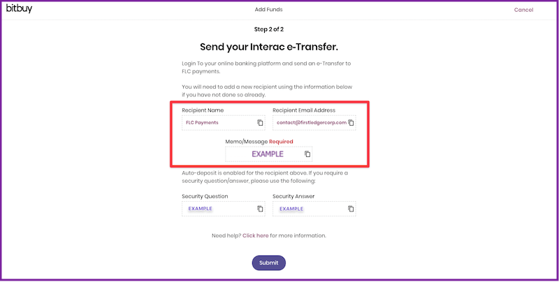 enter name of recipient etransfer