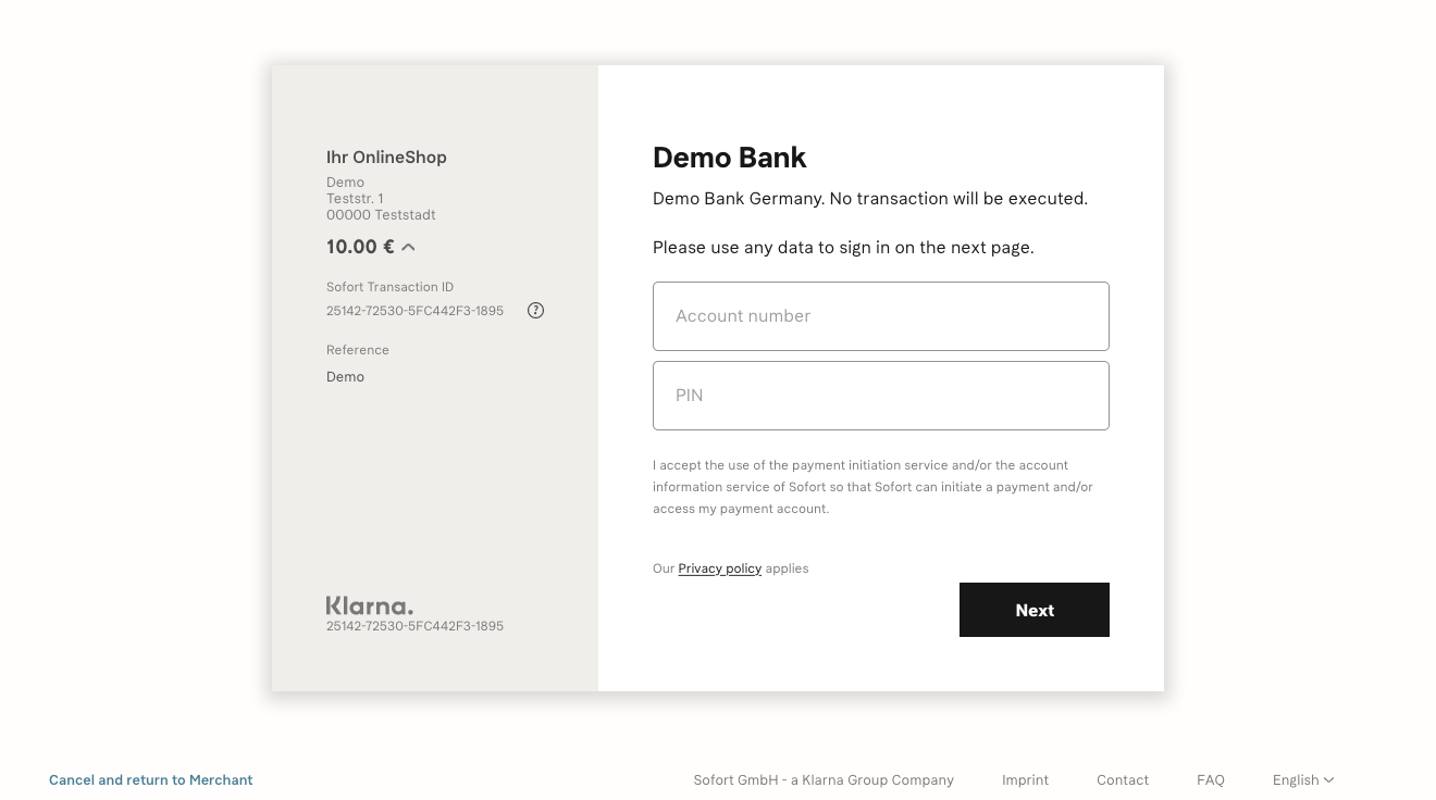 sofort demo