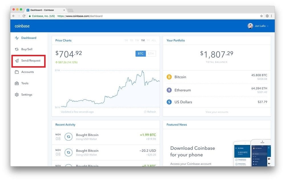 coinbase send bitcoin