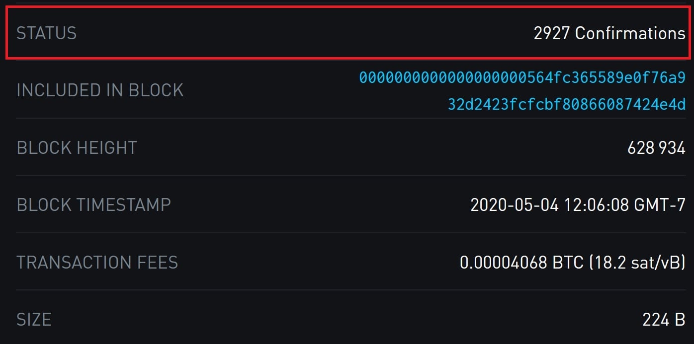 btc number of confirmations